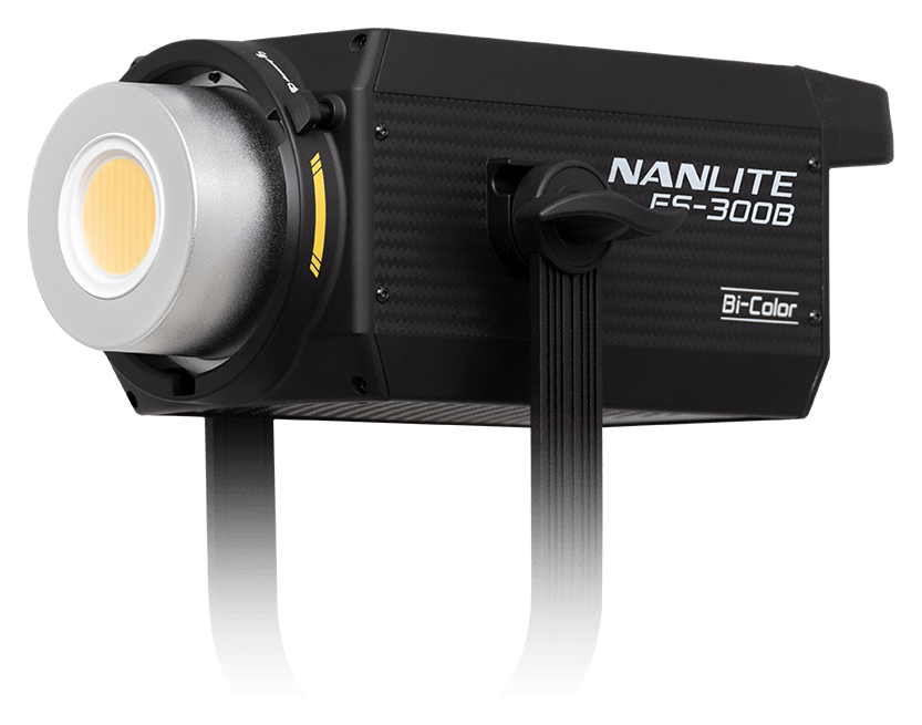 angled view of the nanlite fs 300b showing the bowens mount