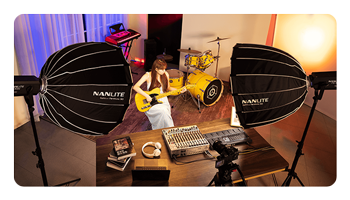 2 nanlite fs300c lighting a musician while they are playing