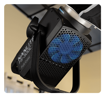bottom view of the nanlite fs300c highlighting the cooling system