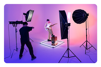 nanlite fs300c being used on set with a musician