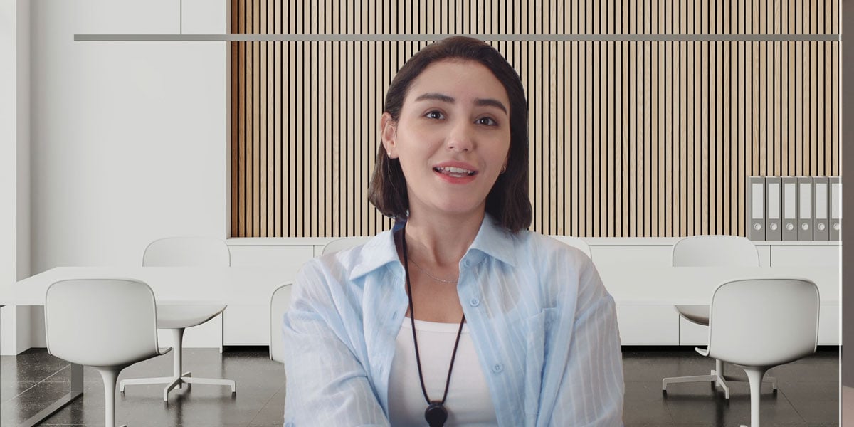sample image of a woman during in a meeting using the background replace feature