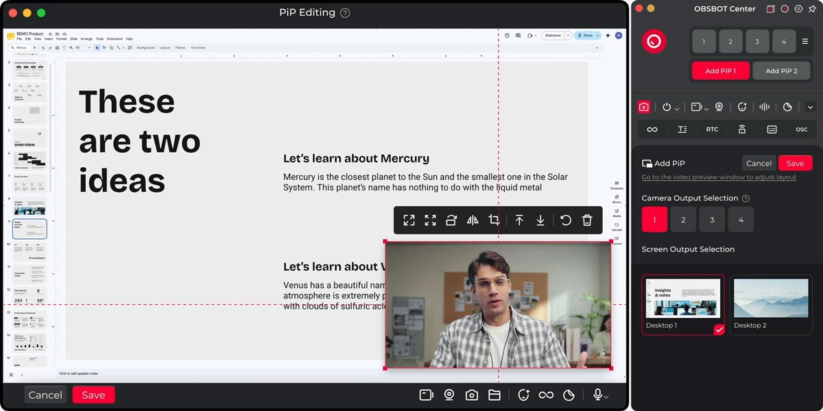 a man using the picture-in-picture feature during a call