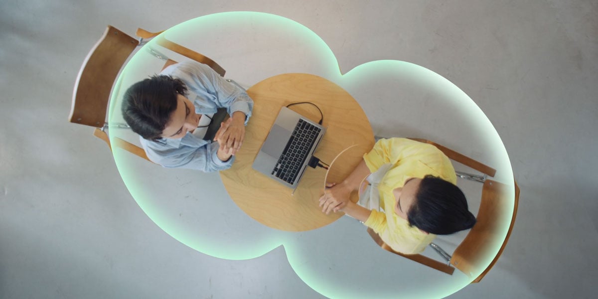 top down view of an interview using the obsbot meet flip