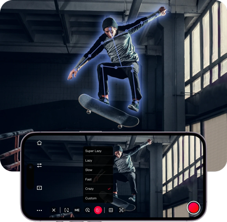 skateboarder being tracked at high speed using the ptz camera with the interface below on a smartphone