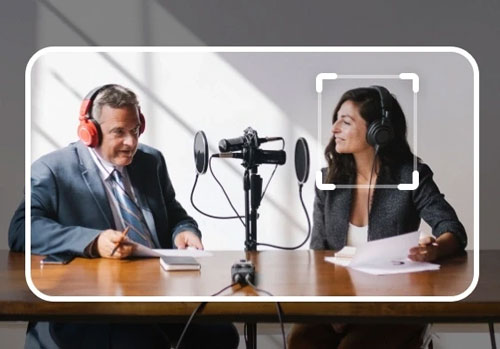 obsbot face framing during an interview between a man and a woman
