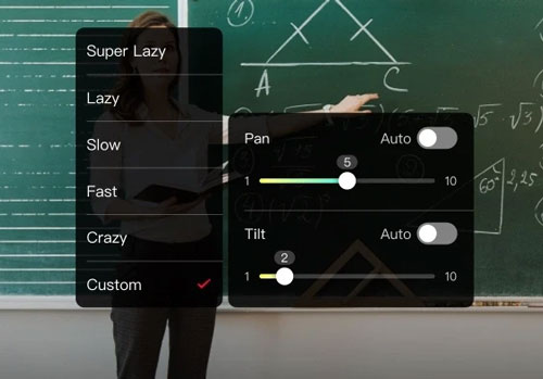 tracking speed adjustments interface