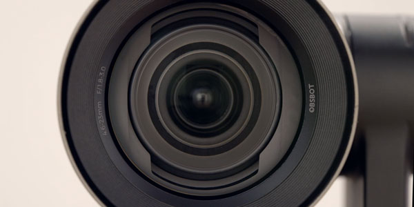 close up of the obsbot ptz camera lens