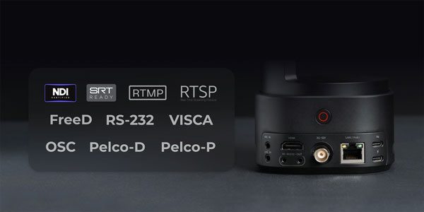 rear view of the obsbot ptz camera with protocols