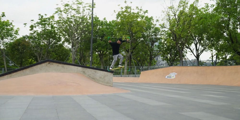 example of the ptz camera tracking a skateboarder at a skate park mid air