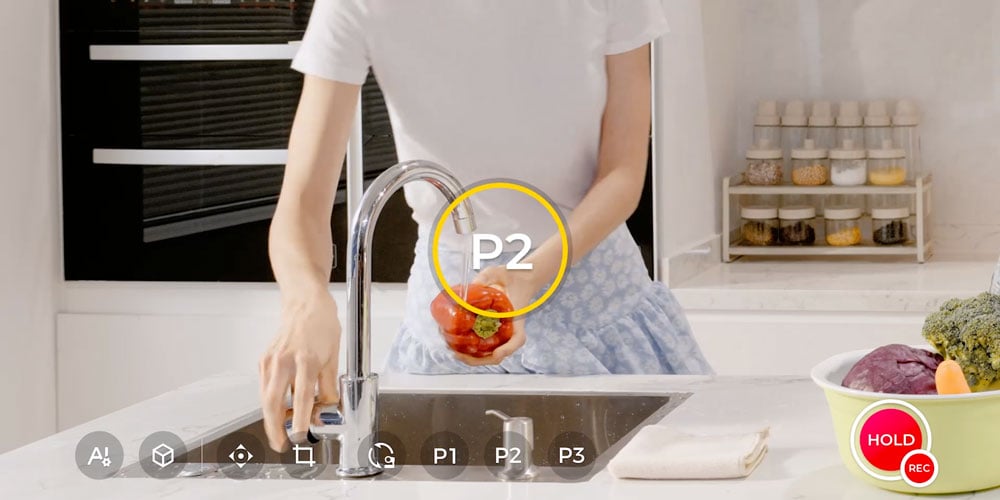 one touch preset positions during a cooking stream of someone washing a peppeer