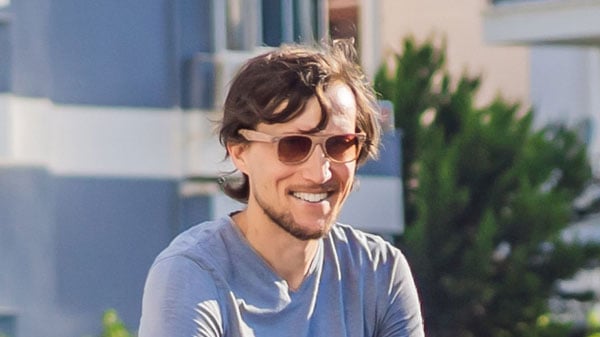 close-up of a man on a scooter