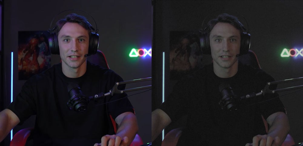side by side example of a streamer using the obsbot tiny se compared with other webcams