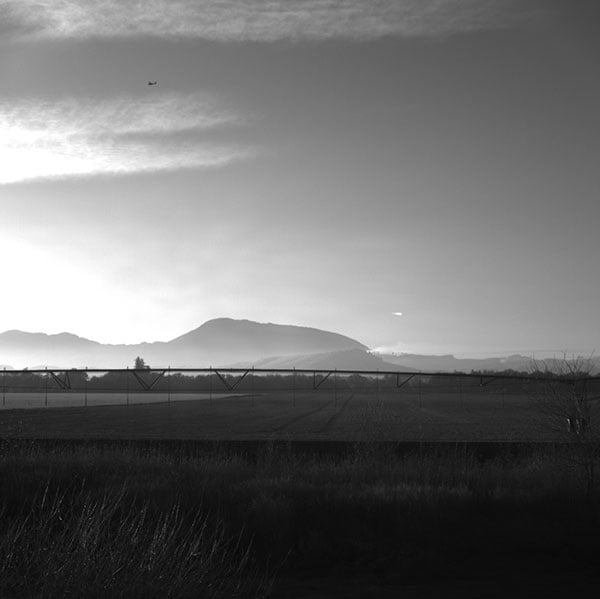 greyscale image of a field