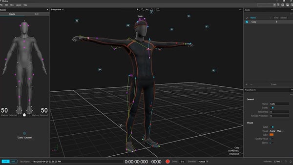 model of someone wearing a motion capture suit within motive