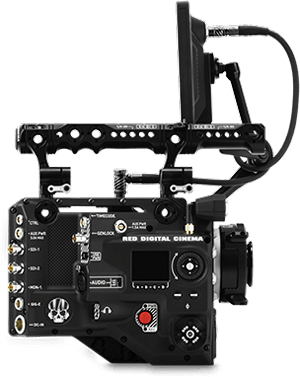 side view of a red digital camera