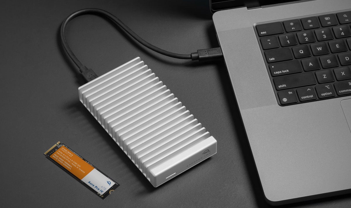 owc nvme ssd connected to a laptop via usb
