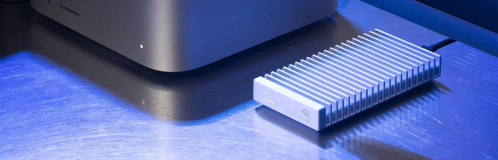 close up of the owc nvme enclosure on a desk