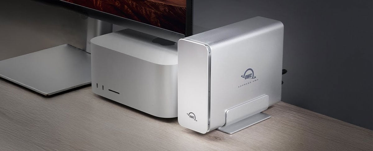 OWC Express 4M2 on a desk connected to a mac