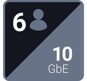 rounded square split showing 6 users and 10GbE