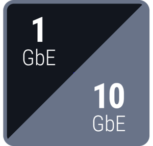 Rounded split square icon showing up to 10GbE connectivity