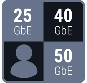 Rounded split square icon showing up to 50GbE connectivity