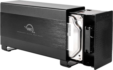 angled view of the owc mercury elite pro opening to show a drive