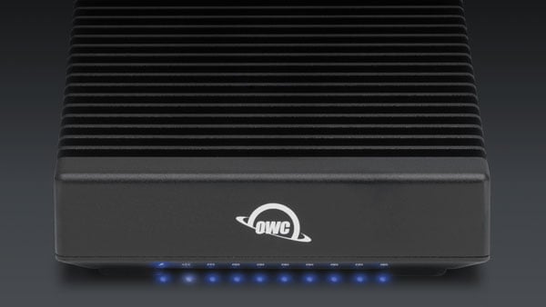 angled front view of the owc thunderblade on a grey background