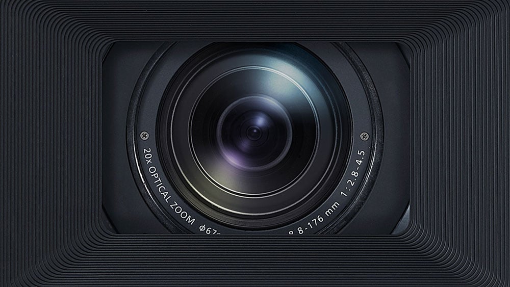 close up of the panasonic camcorder lens