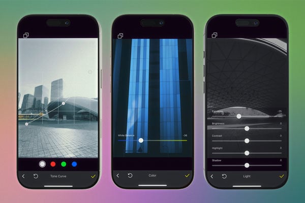 smartphones showing different aspects of the lumix app