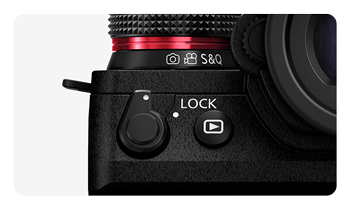 close up of the Panasonic LUMIX S1II operation lock lever