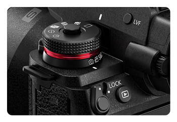 close up of the Panasonic LUMIX S1II photo/video/s&q switch