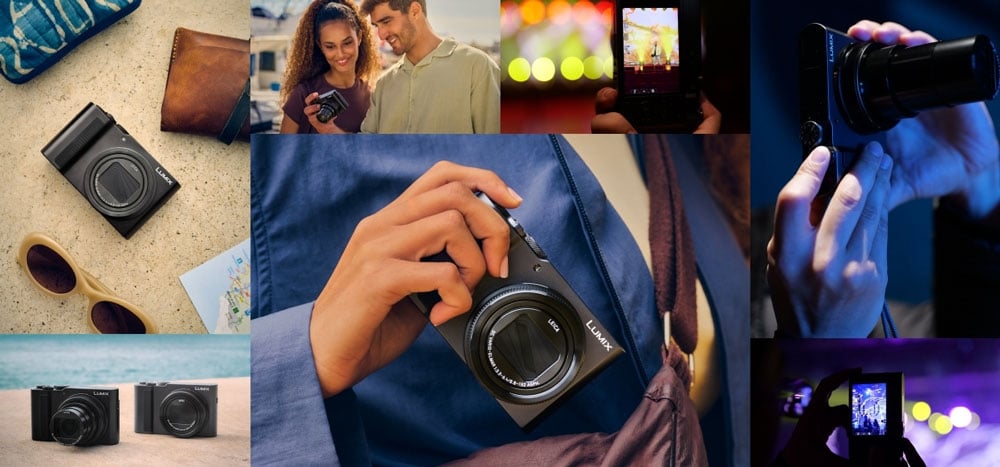 collage of the panasonic lumix camera being used in different settings