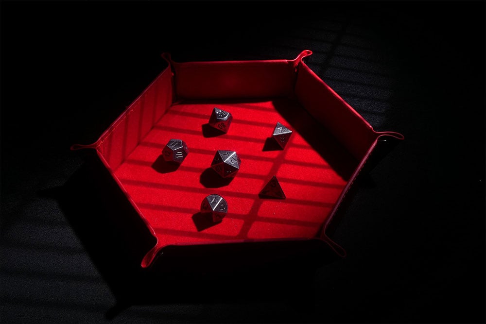 sample image of dice in a red tray