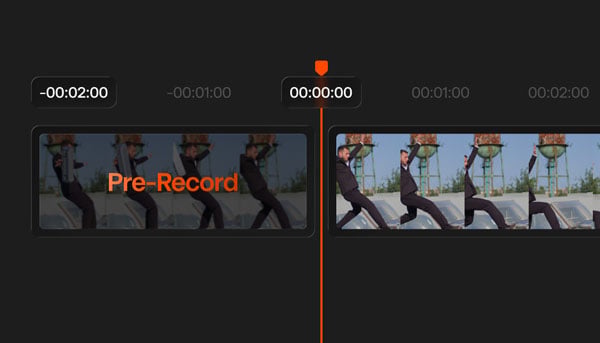 interface showing a pre-record buffer on a timeline