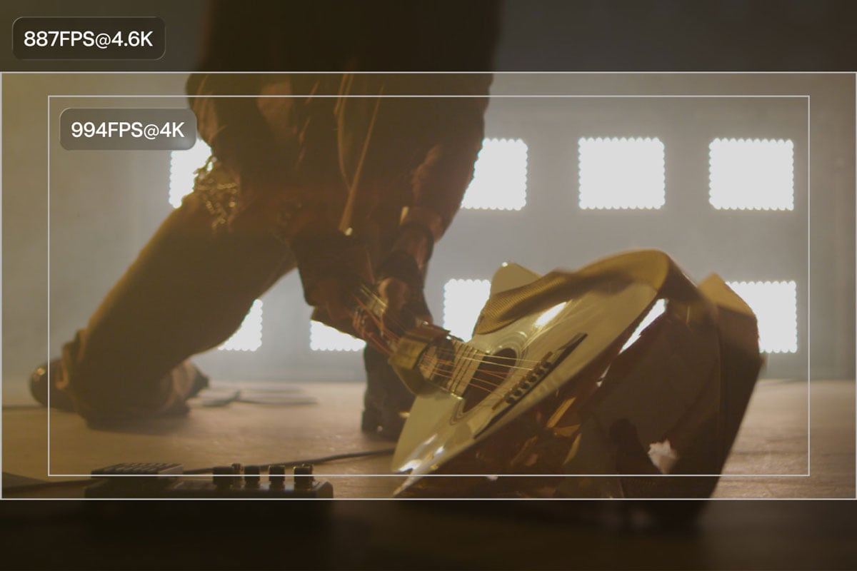comparison of frame rates and aspect ratios of someone smashing a guitar on the ground