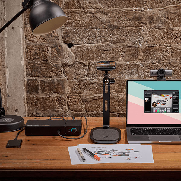 usb-c drive connected to the front of the rodecaster video core