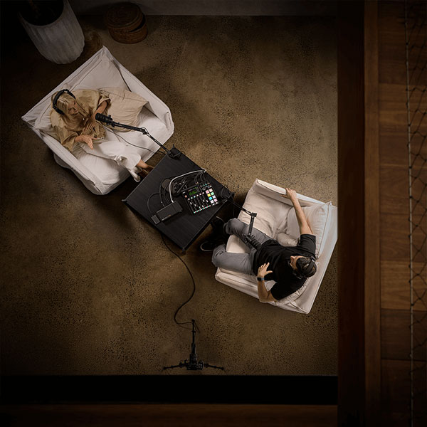 top down view of an interview using the rodecaster video setup