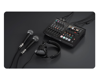 audio equipment connected to the live stream mixer