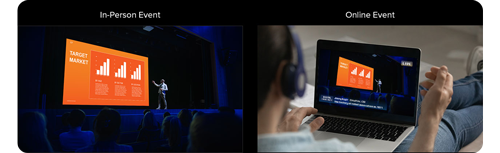 split photograph of live inperson event and live stream productions