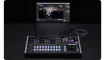 Roland V-160HD connected to laptop with OBS running livestream