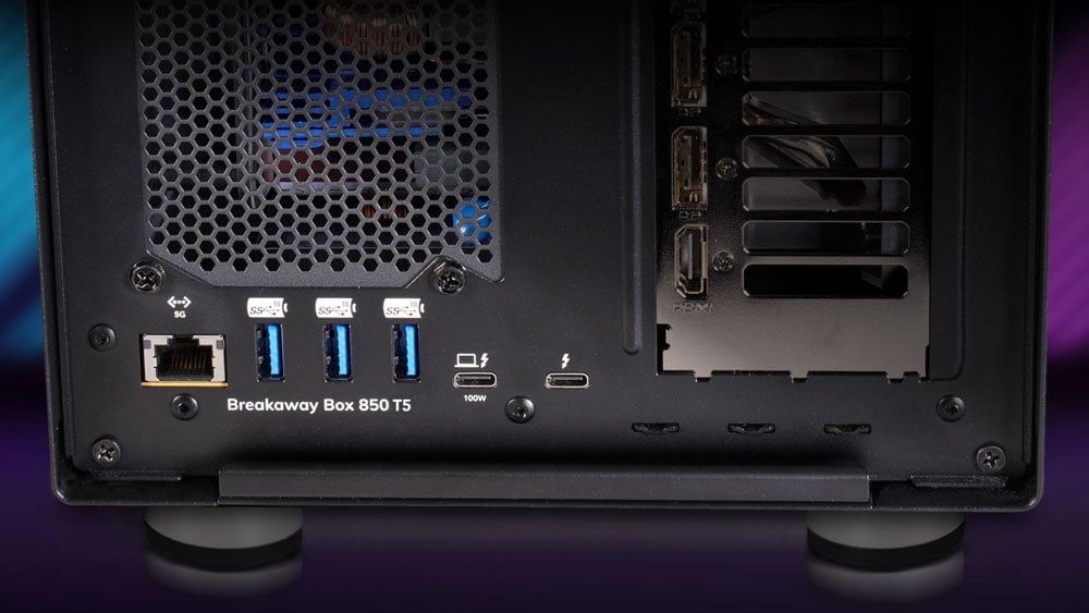 rear view of the egpu enclosure showing the thunderbolt dock