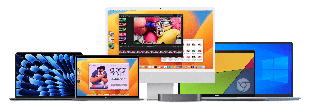 A selection of display compatible with the Sonnet Echo 13 Triple 4K Display Dock includeing Apple, Windows and Chromebook products, Sonnet Echo 13 Triple 4K Display Dock