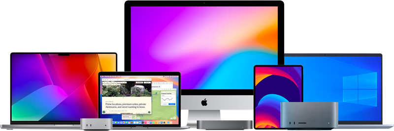Sonnet Echo 13 Thunderbolt 5 SSD Dock surrounded by compatible Mac, Windows, Chromebook, and iPad Pro devices
