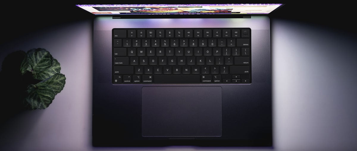 top down view of a laptop on a desk