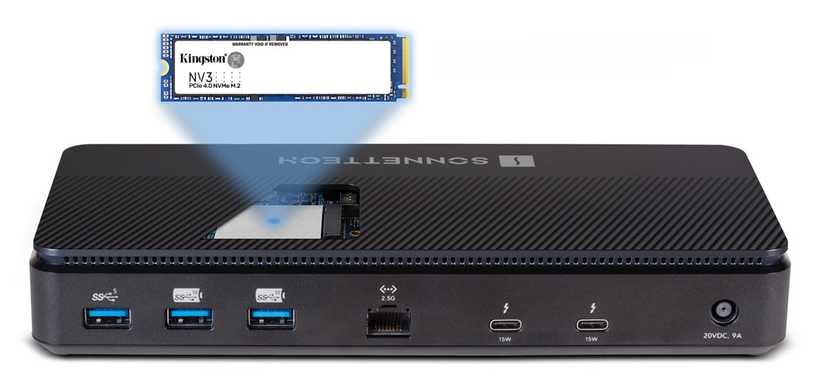 Sonnet Echo 13 Thunderbolt 5 SSD Dock with kingston ssd being inserted