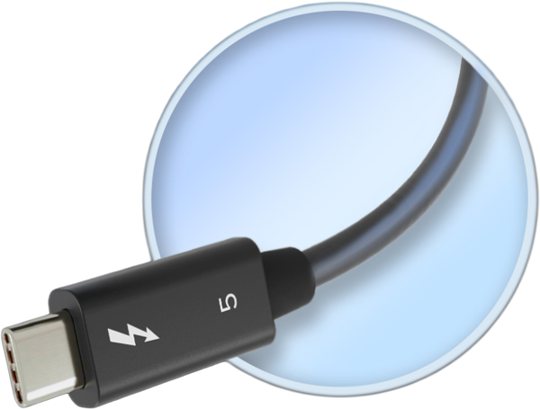 close up of the end of a thunderbolt 5 cable