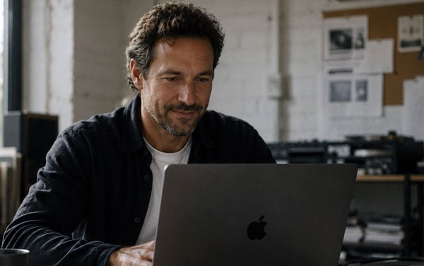 someone setting up the sonnet thunderbolt 5 adapter on a laptop