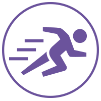purple icon of a man running