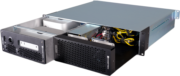 sonnet xmac mini opened up showing the modules and space inside