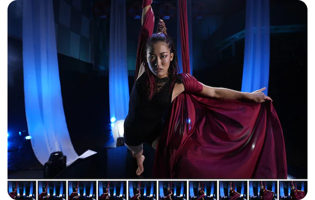 Sample image of female aerial dancer performing on red fabric